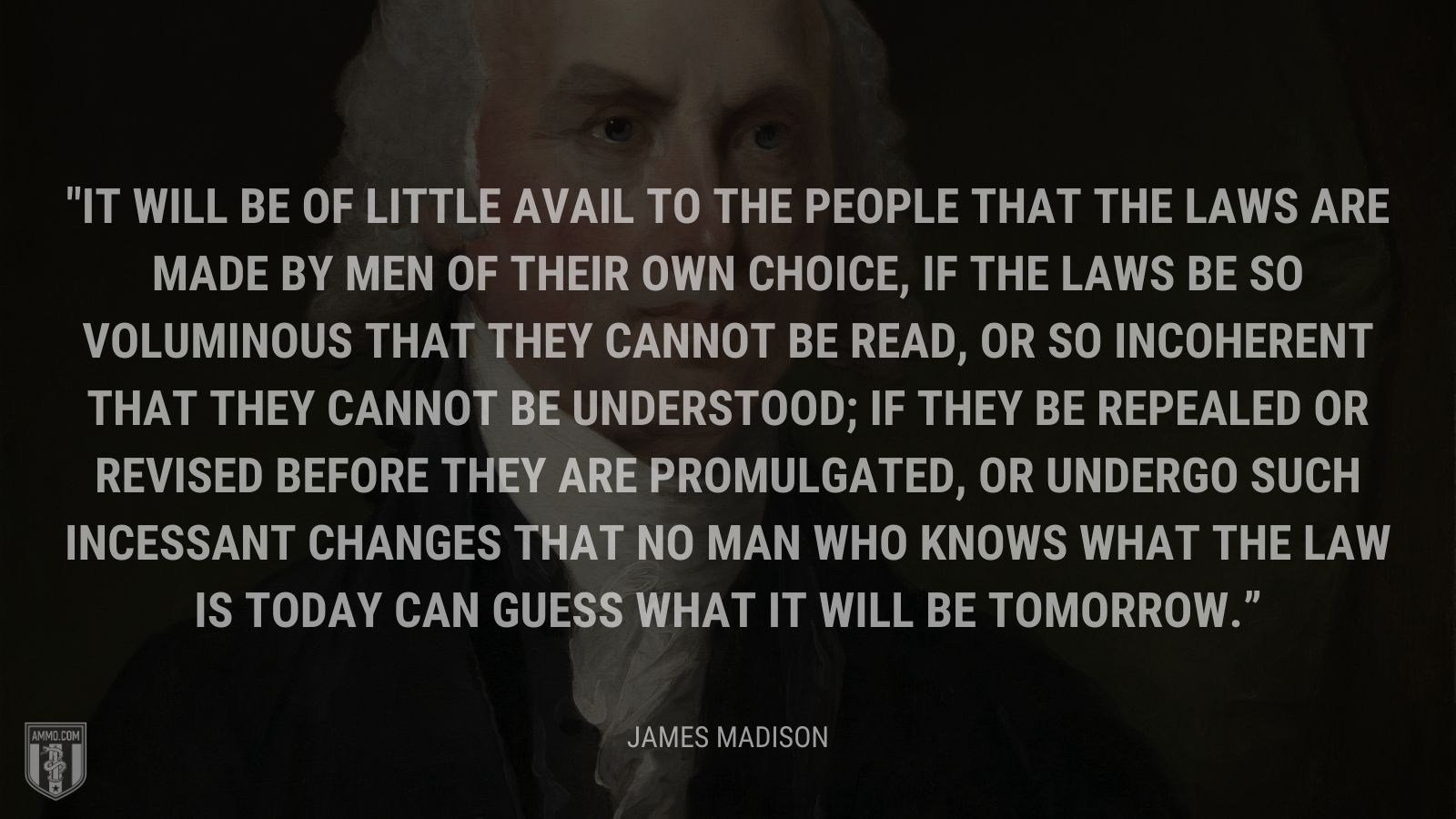 “It will be of little avail to the people that the laws are made by men of their own choice, if the laws be so voluminous that they cannot be read, or so incoherent that they cannot be understood; if they be repealed or revised before they are promulgated, or undergo such incessant changes that no man who knows what the law is today can guess what it will be tomorrow.” - James Madison