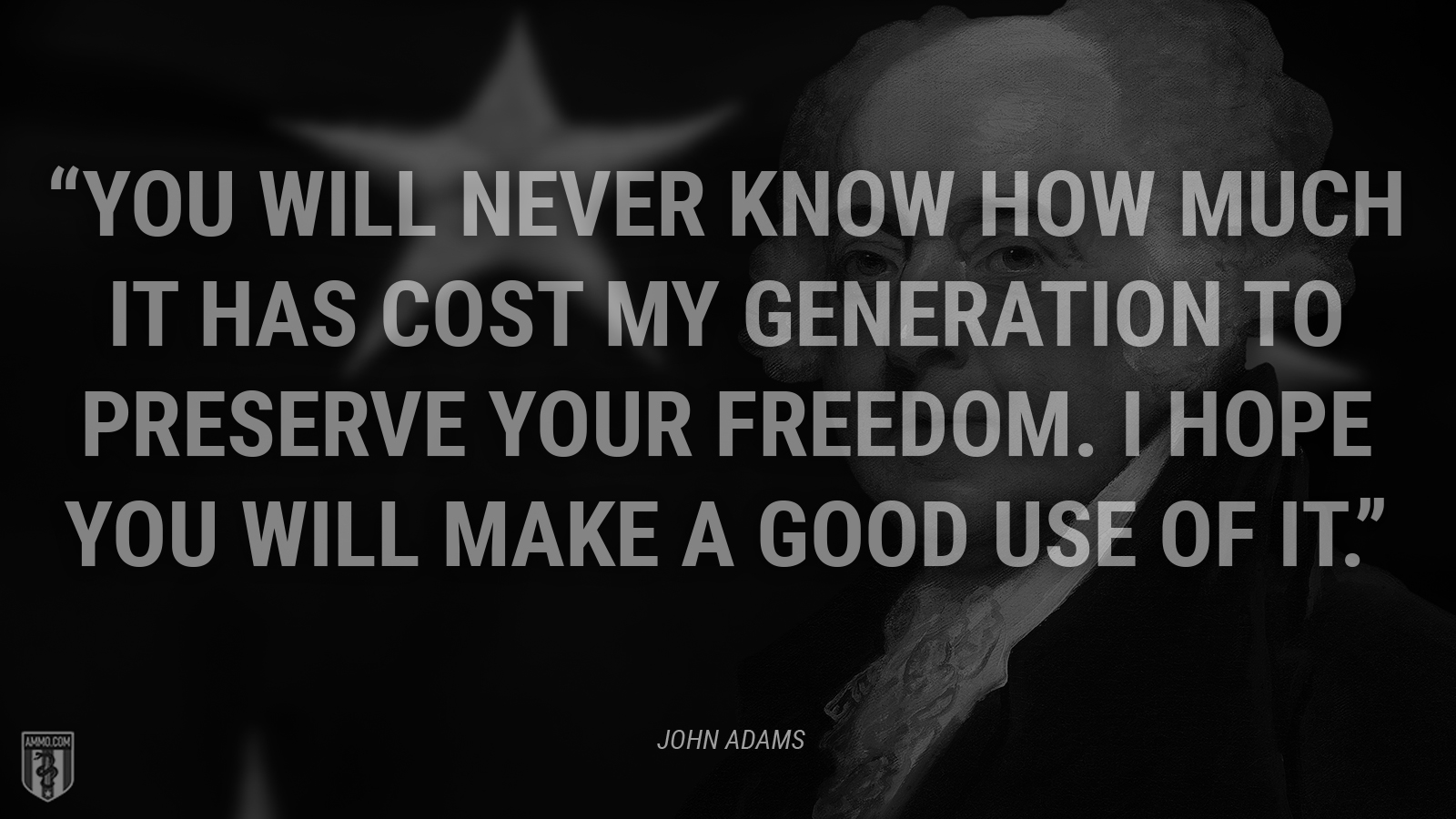 “You will never know how much it has cost my generation to preserve YOUR freedom. I hope you will make a good use of it.” - John Adams