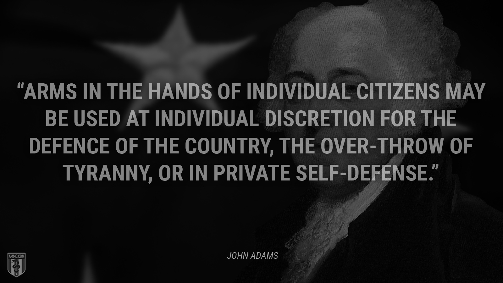 “Arms in the hands of individual citizens may be used at individual discretion for the defence of the country, the over-throw of tyranny, or in private self-defense.” - John Adams
