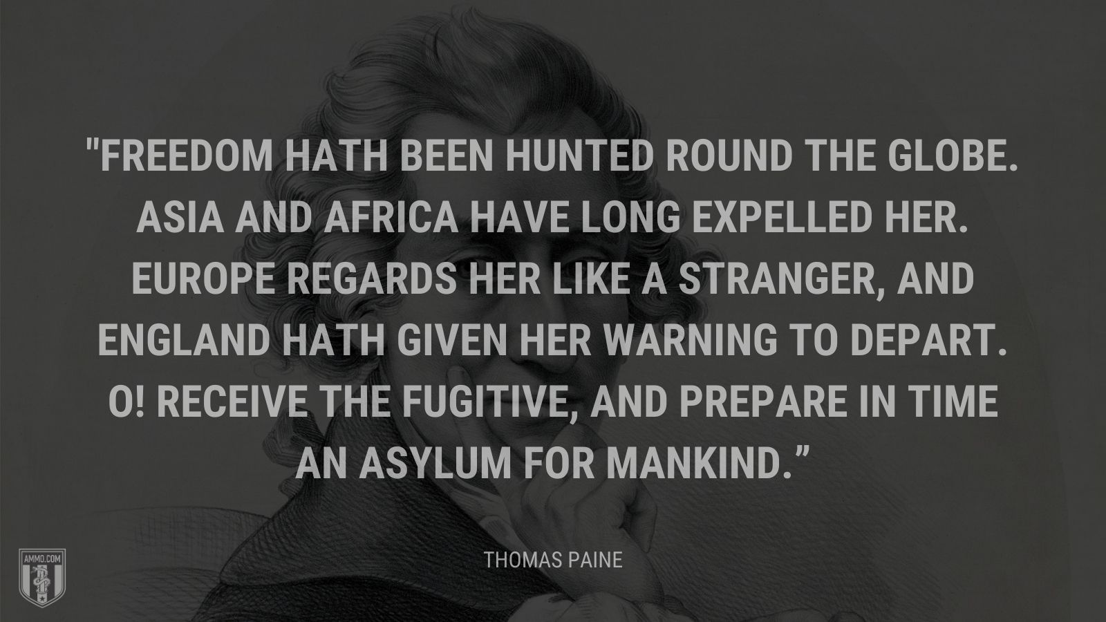 “Freedom hath been hunted round the globe. Asia and Africa have long expelled her. Europe regards her like a stranger, and England hath given her warning to depart. O! Receive the fugitive, and prepare in time an asylum for mankind.” - Thomas Paine